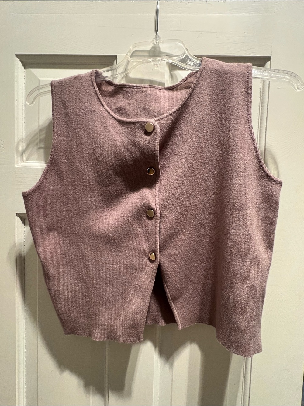 Trendy Knit Vest Gold Button Front Sleeveless Top Size M/L